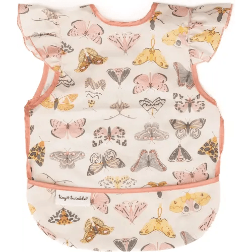 Tiny Twinkle Short Sleeve Apron Baby & Toddler Bib for Girls – Waterproof, Mess-Proof Bibs for Eating & Feeding, Machine Washable,Perfect Holiday Gift (Flutter, 6–24M)