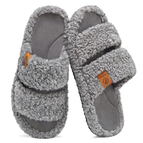 EverFoams Womens Fuzzy Open-toe Slippers Soft Comfy Memory Foam Indoor House Shoes