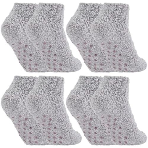 Foaincore 4 Pack Non Slip Hospital Socks for Women Men Non Slip Ankle Fuzzy Socks Thick Warm Festival Gifts