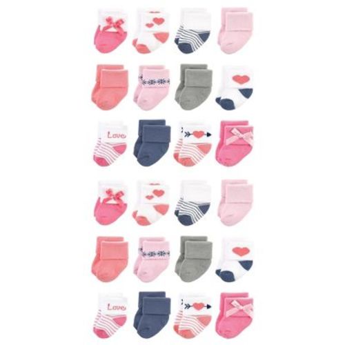 Hudson Baby Cotton Rich Baby Terry Socks 24-Pack, Pink Love, 6-12 Months