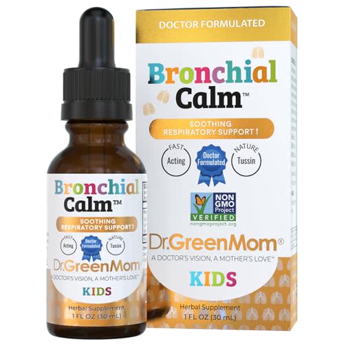 Dr. Green Mom Bronchial Calm Kids - Natural Cough Liquid Drops for Babies, Toddlers & Children - Herbal Kids Cold & Flu Support - Natural, Sugar-Free, Non-GMO, Dye-Free