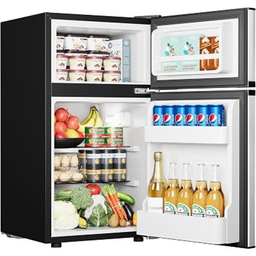 EUHOMY 3.2 Cu.Ft Mini Fridge with Freezer, 2 Door Mini Refrigerator, Silver