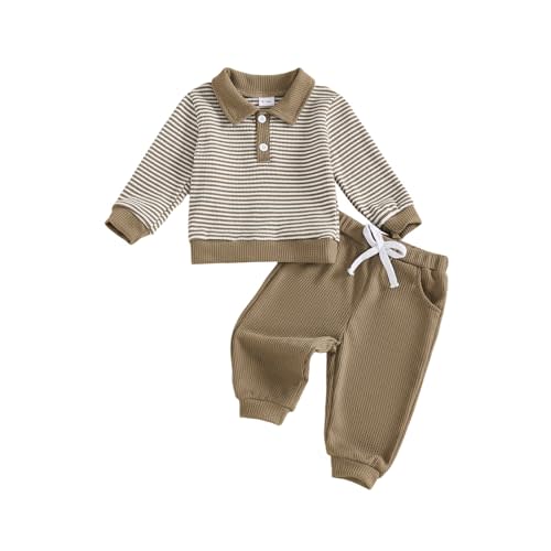 Baby Boy Toddler Fall Outfit Striped Sweatshirt Toddler Boy Winter Waffle Clothes 3 6 12 18 Months 2 3 T Pant Set