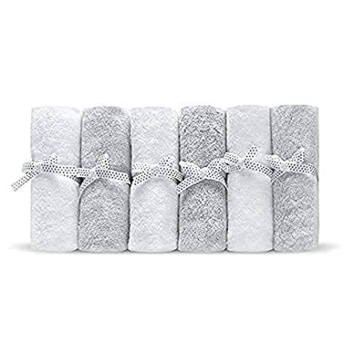 Brooklyn Bamboo Baby wash Cloths - Baby Towels and wash Cloths - Baby Essentials for New Born and Toddler - Ultra Soft Organic Quick Dry Absorbent Odor Free Unisex Large Size Pack of 6 Grey and White