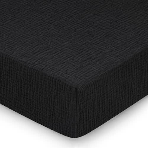 Pro Goleem Muslin Crib Sheets for Boys and Girls, Soft Breathable Neutral Fitted Cotton Baby Bed Sheets for Standard Crib Mattress & Toddler Mattress (52"x28"), 1 Pack (Black)