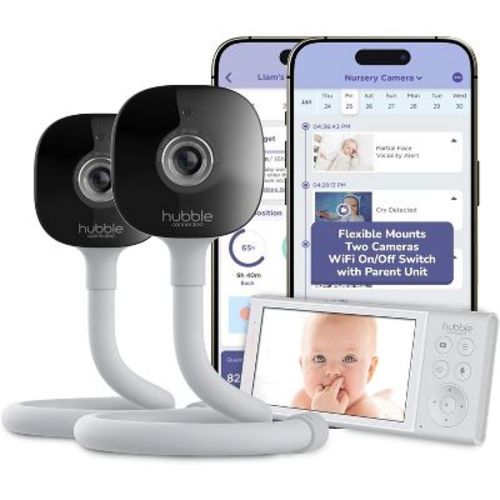 HUBBLE CONNECTED GoBaby AI Pro Twin 2 Baby Monitor Cameras & Parent Unit w/ Covered Face & Rollover Alert, True Cry Detection, Sleep Trainer & More