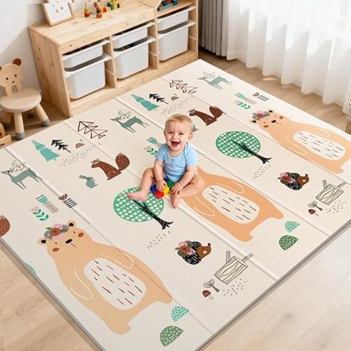 UANLAUO Baby Play Mat,79"x 71" Large Mat for Floor,Reversible Floor Mat,Foam Thick&Waterproof,Foldable Playmats for Babies and Toddlers,Anti-Slip for Baby Crawling,Non-Toxic Tummy Time(Bear)