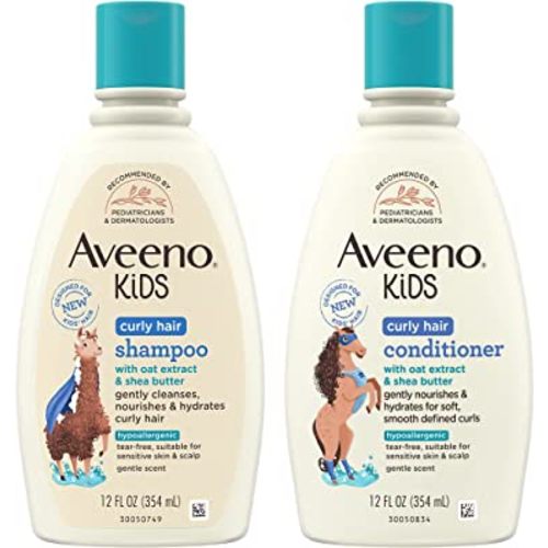 AVEENO BABY Kids Curly Hair Shampoo and Conditioner Set, 12 fl. Oz each with Oat Extract & Shea Butter, Hydrating, Hypoallergenic, Moisturizing for Defined Curls, Gentle for Kids' Developing Hair