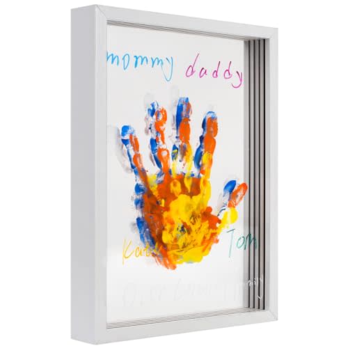 Family Handprint Frame Kit for 4 with 12 Paints&9 Pens,New Parents Gifts for Couples After Birth,Baby Shower Gifts for Mom and Dad,Mothers Fathers Day Craft Wood,Christmas Birthday Gift(White)
