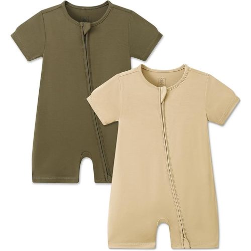 JunNeng Baby 2 Pack Rayon of Bamboo Romper Sleeper 2 Way Zipper Short Sleeve Jumpsuit Zipper Footless One-piece