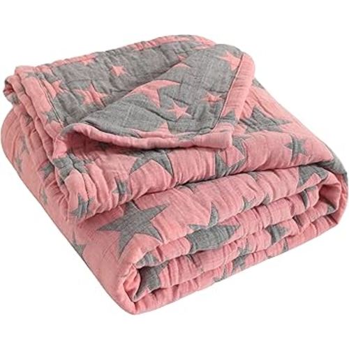 NTBAY 3 Layer Toddler Blanket, Muslin Cotton Jacquard Bed Blankets, Lightweight Thermal Baby Blanket, Super Soft and Warm Crib Blanket for All Seasons, Decoration Gift, 30"x40", Red and Black Star