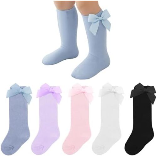 Baby Girl Knee High Socks with Bows Soft Cotton Ruffle Long Stockings Smooth Sole Infant Toddler Uniform