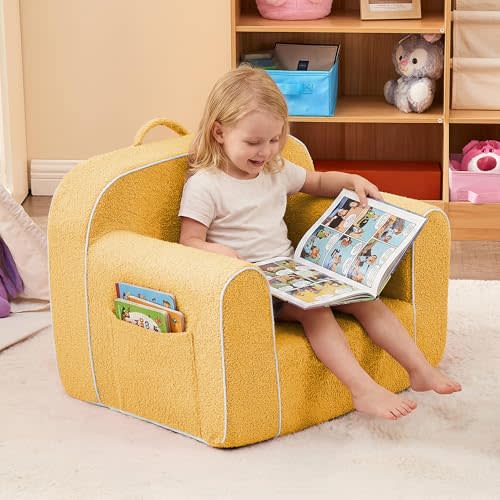 DAICO Kids Bean Bag Chair with Armrests & Side Pocket for 3-6 Years Old | Kids Sofa for Playroom, Bedroom or Living Room, Bean Bag Chair with Washable Cover for Boys & Girls, Soft & Cozy