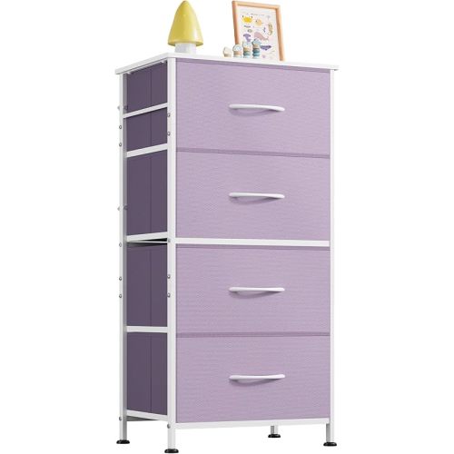 WLIVE Dresser with 4 Drawers, Storage Tower, Organizer Unit, Fabric Dresser for Bedroom, Hallway, Entryway, Closets, Sturdy Steel Frame, Wood Top, Easy Pull Handle, Purple
