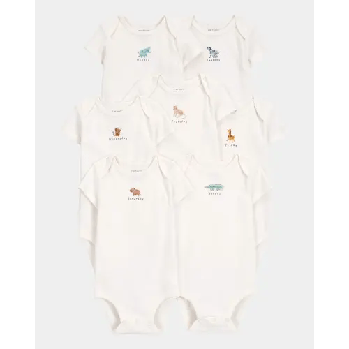 (3M) Baby 7-Pack Days Of The Week Short-Sleeve Cotton Bodysuits - Ivory | Carter's