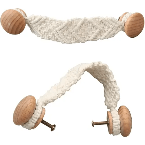 HWAQHDYL 2 Pack Bohemian Style Rope Knobs Door Handle Rope Knot Cabinet Drawer Cupboard Furniture Door Wooden Pulls Handles Drawer Pulls for Kitchen Cabinet Wardrobe Cupboard (A)