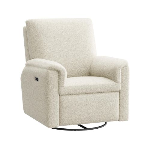 Dream Swivel Glider Recliner, Ivory Faux Fur