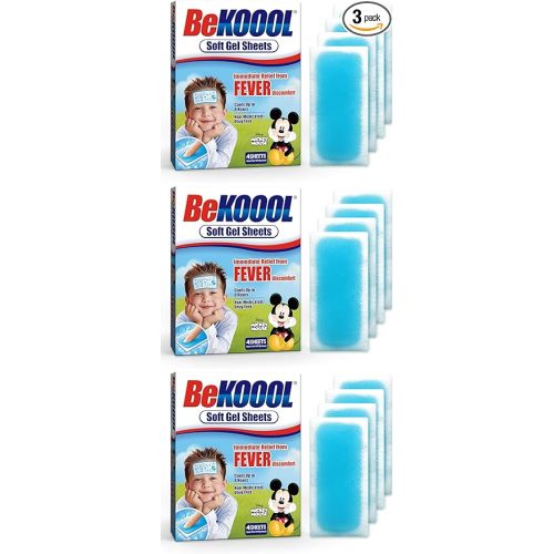 BEKOOOL Soft Gel Sheets for Kids for Cooling Relief from Fever discomfort | 4 Count (Pack of 3)