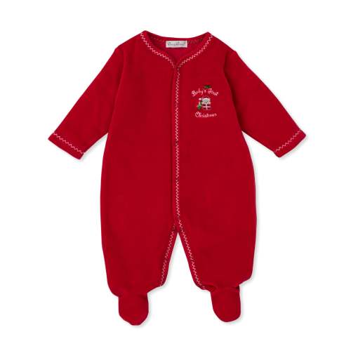 Baby's First Christmas 25 Red Velour Footie