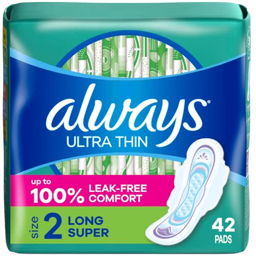 Always Ultra Thin Pads with Wings, Size 2, Long Super, 42 Count
