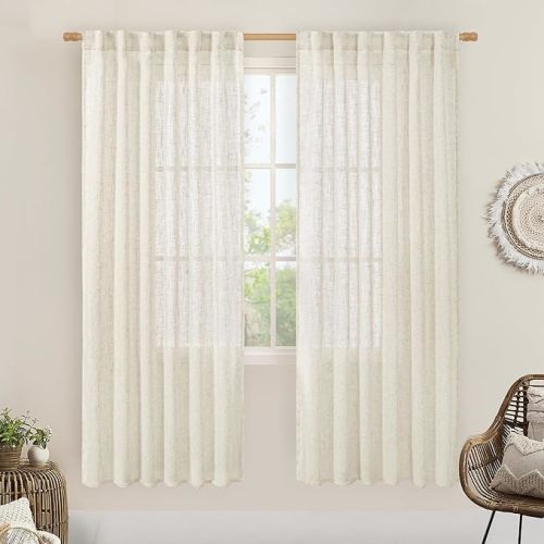 LAMIT Natural Linen Semi Sheer Curtains 78 Inch for Bedroom, Light Filtering Neutral Window Curtains Farmhouse Boho Back Tab and Rod Pocket Panels, Natural Cream Ivory, 2 Panels, 52 x 78 Inch