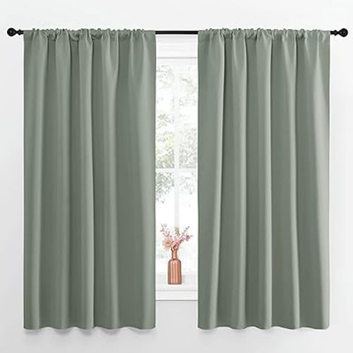 NICETOWN Window Curtains Blackout Drapes - Thermal Insulated Solid Rod Pocket Blackout Curtains/Draperies for Living Room (Greyish Green, One Pair, 52 by 63-Inch)