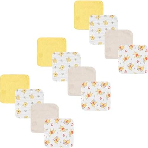 Disney Baby Washcloths 12 Pack – Ultra Soft Baby Wash Cloths, Lilo & Stitch (Stitch & Angel), Winnie the Pooh & Mickey Mouse, Absorbent Newborn Bath Essentials