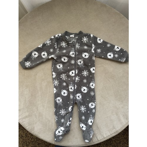 pl baby 6M Footed Zip Fleece Sleeper One-Piece, Gray/White Bear Snowflake