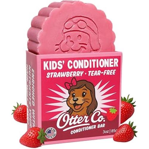 Otter co. Kids Strawberry CONDITIONER Bar – Tear Free Toddler Bar Conditioner – Sulfate Free & Non Toxic – Organic Ingredients, Vegan, Cruelty Free, Natural, Hydrating & Moisturizing, USA Made