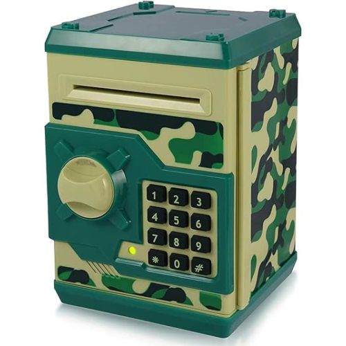 Kids Money Bank, Electronic Piggy Banks, Great Gift Toy for Kids Children, Auto Scroll Paper Money Saving Box Password Coin Bank,Perfect Toy Gifts for Boys Girls (Green Camo)