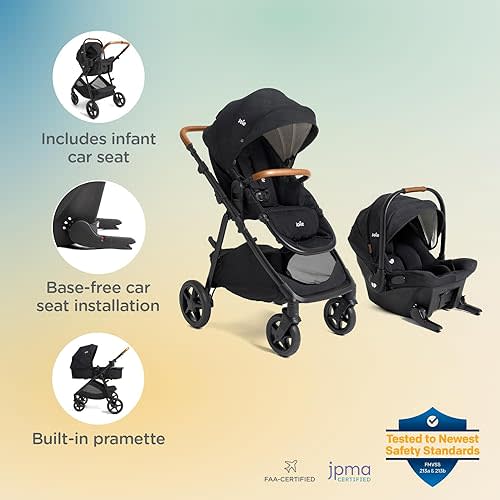 Joie Ginger and Mint Latch Travel System – 4-in-1 Travel System with Base-Free Infant Car Seat & Stroller, Built-in Latch for Easy Install and an Included All-Terrain Stroller (Shale Dark)