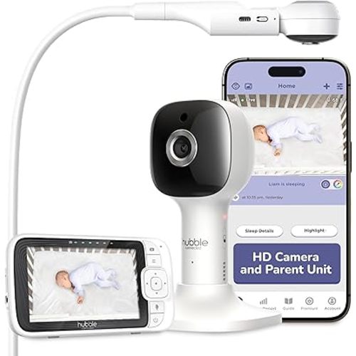 HUBBLE CONNECTED Nursery Pal Skyview Baby Monitor — 5in HD Baby Monitor with Camera and Audio, Remote Access via Smart Device, 7-Color Night Light, Sleep Trainer & Soother — Complete Nursery System