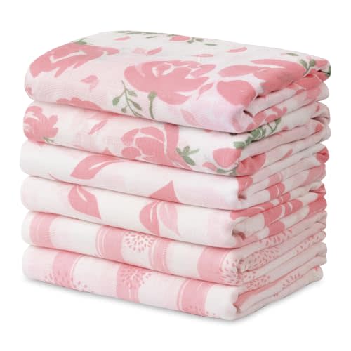 GLLQUEN BABY Receiving Blankets Girl Muslin Swaddle Blankets for Newborn | Cotton Squares Baby Blankets, Soft & Thin Swaddle Cloth, Breathable Absorbent Infant Swaddling Wrap - 6 Pack (Flower)