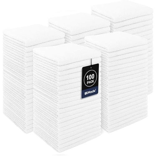 Washcloths Bulk - 100 Pack - Face Towels (12" x 12"), Highly Soft Wash Cloths and Hand Towels, Fast Drying Multi-Purpose Microfiber Cleansing Cloths for Bathroom, Hotel, Spa, and Salon - Pink