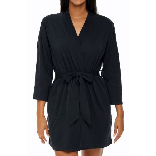 ADR Women's Soft Cotton Knit Jersey Lounge Robe with Pockets, Short Bathrobe Black 2X