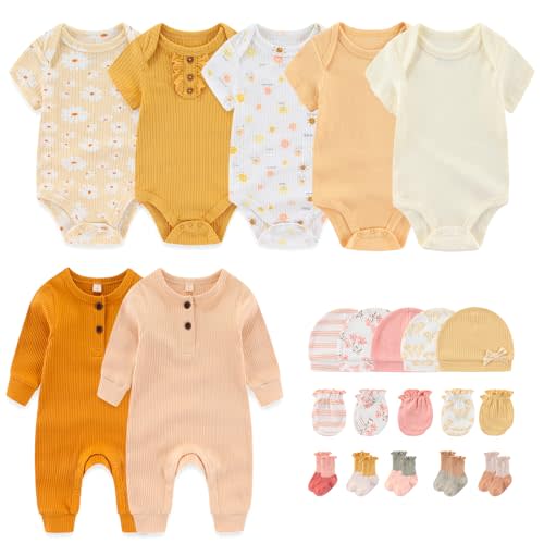 MAMIMAKA Newborn Layette Gift Set 22-Piece Baby Boy Girl Bodysuits Infant Outfits Essentials and Accessories 0-12 Months