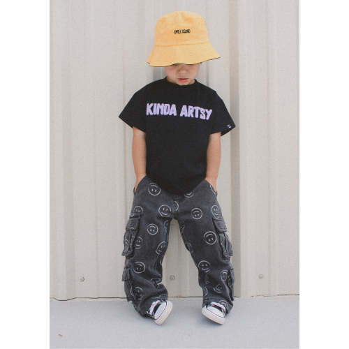 Little Trouble Smiley Face Baggy Jeans Black