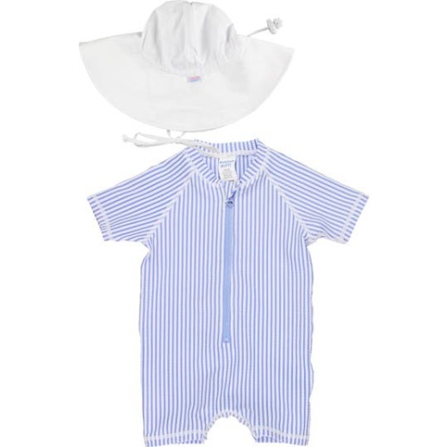Seersucker One-Piece Swimsuit & Sun Hat Set, 6-12M