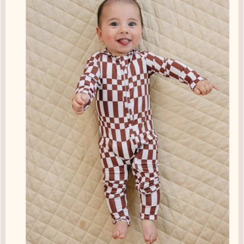 Bamboo Zip Romper | Chocolate Checkered