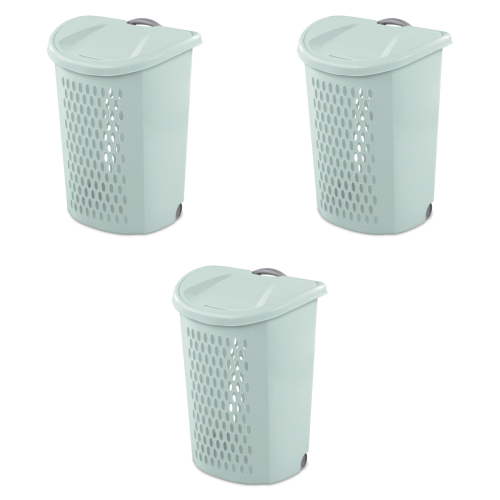Sterilite Ultra™ Large Wheeled Hamper, Plastic Laundry Hamper with Wheels for Easy Transport, Mint, 3 Pack