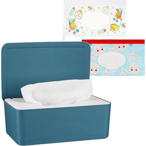 Diaper Wipes Dispenser Wipes Holder, Wipes Tissue Case Keeps Wipes Fresh Tissue Wipes Container with Lid (Blue)