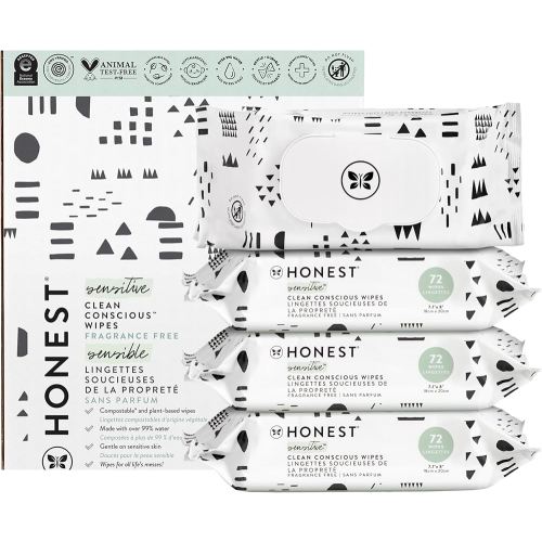 The Honest Company Clean Conscious Multi-Use Wipes | Hypoallergenic + Unscented for Sensitive Skin | Over 99% Water, Compostable, Plant Based, Baby Wipes | Pattern Play, 288 Count