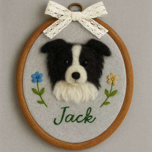 Custom Needle Felted Dog Portrait Embroidery Hoop: Personalized Pet Memorial  Gift,Handmade Wall Art