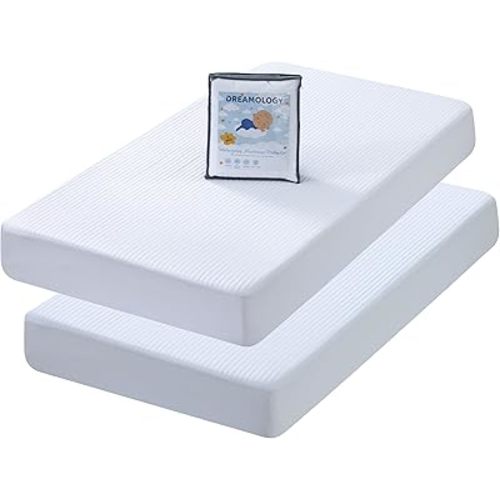 Dreamology Mini Crib Mattress Protector, 2 Pack, Mini Mattress Protector for Baby Girl and Baby Boy, Soft, Quilted Crib Mattress Pad Cover, Waterproof for Mini Mattress, 38x24 (White)