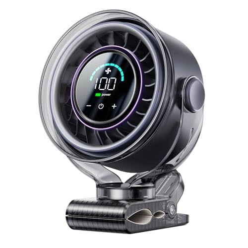 Clip on Fan, Rechargeable USB Fan with Sturdy Clamp, LED Display, 100 Speeds, 3000mAh Battery, 360° Rotation, 5.5 Inch Portable Fan for Stroller Bed Camping Treadmill Car Black