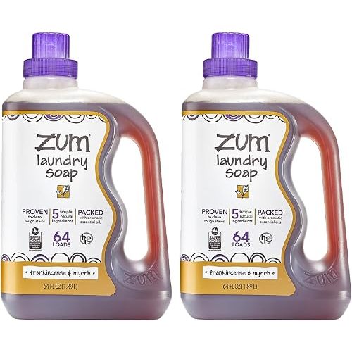 Indigo Wild Zum Clean Laundry Soap - Plant-Based Liquid Laundry Soap - Contains Baking Soda, Essential Oils & Saponified Coconut Oil - Frankincense & Myrrh Scent - 64 fl oz (2 Pack)