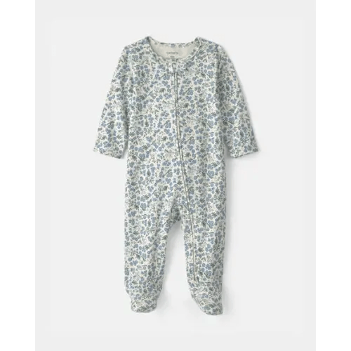 Baby Girl Floral 100% Cotton 2-Way Zip Sleep & Play Pajamas - Blue/Ivory | Carter's
