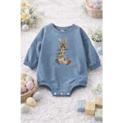 Baby Boy Easter Bunny Embroidered Bubble Romper Spring Baby Outfit