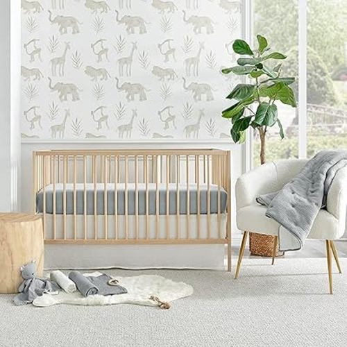 Levtex Baby - Cloud Muslin Crib Bed Set - Baby Nursery Set - Grey and White Stars - Grey Textured Muslin - 5 Piece Set Includes Quilt, Fitted Sheet, Two Swaddles & Bear Lovey