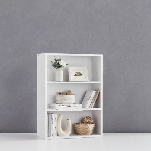 White 3-Tier Open Bookshelf, Adjustable Storage Shelves, Floor Standing Unit for Modern Home Organization